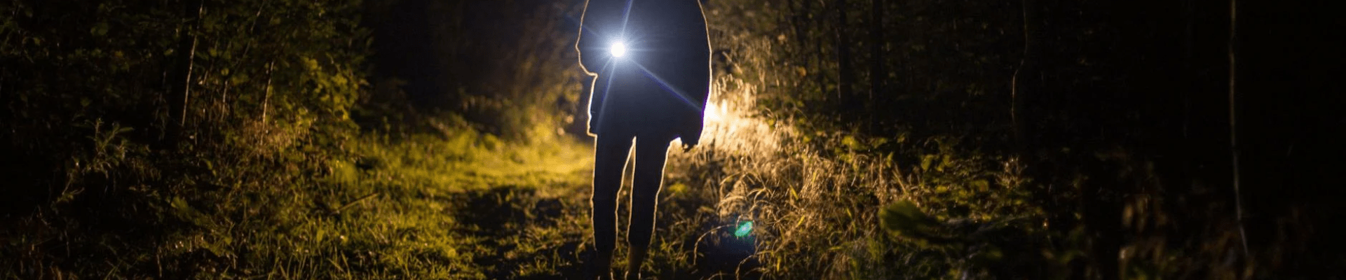 personne tenant dans ses mains une lampe torche dans la nuit
