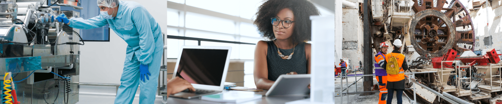 Différentes personnes sur leurs lieux de travail, en labo, en bureau et en chantier