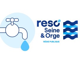 Logo de la régie publique de l'eau RESO Seine et Orge avec un pictogramme représentant une robinet