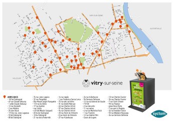Carte d'implantation des abris bacs de collecte des biodéchets à Vitry - Agrandir l'image, fenêtre modale