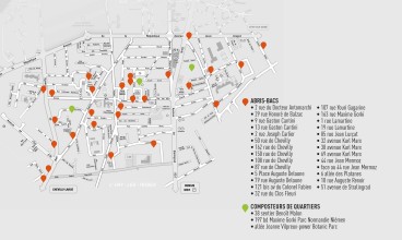 Plan d'implantation des abris-bacs pour la collecte des déchets alimentaires à Villejuif, secteurs Paul Eluard et Sud - Agrandir l'image, fenêtre modale