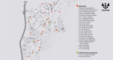 Plan d'implantation des abris-bacs pour la collecte des déchets alimentaires dans les quartiers Hautes Bruyères et Mont Cruchets - Agrandir l'image, fenêtre modale