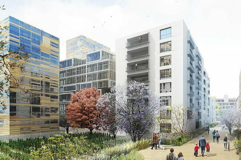 vue d'architecte grands bâtiments de style variés