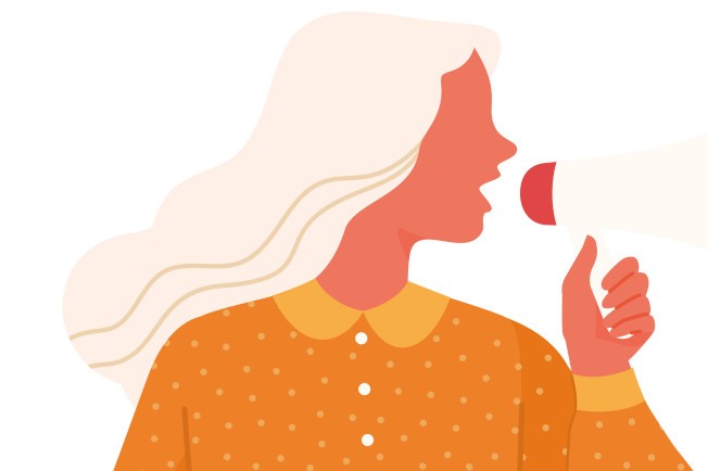 Dessin de femme parlant dans un haut-parleur